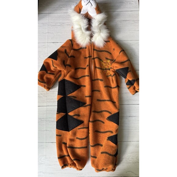 Plush Tiger Costume Sz 18-24 Mth, One Piece Zip-Up, With Hood & Tail - Picture 10 of 11